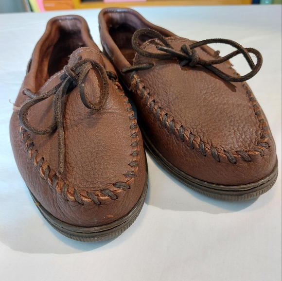 Minnetonka Moccasins Brown Leather Moosehide Driving Slippers Loafers 11 EUC - Picture 5 of 13